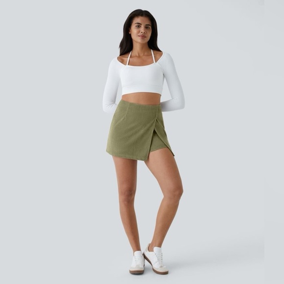 Halara High Waisted Back Zipper Split Hem 2-in-1 Corduroy Casual Skirt - Picture 1 of 5
